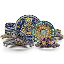 18 Pieces Dinnerware Sets, Plates and Bowls Set, Porcelain Dishes Set for 6, ...