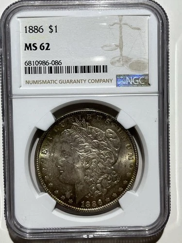 1886 P Morgan Silver Dollar NGC MS-62 Original And Unique Toning