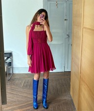 Magenta pink formal mini dress, Vibrant pink wedding guest dress, Simple short p