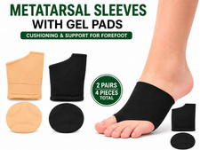 Metatarsal Gel Pads Sleeves Forefoot Cushion Foot Support 2 Pairs S M Black Beig