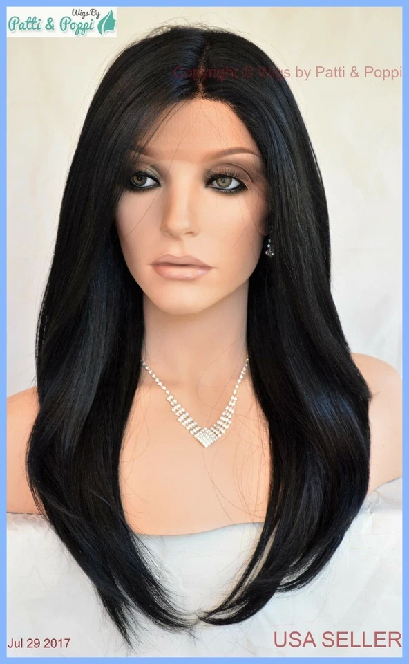 Swiss Lace Front Wig 4X4 Silk Top Hand tied Heat Safe Color #1  Long Thick 1237 - Image 2 of 4