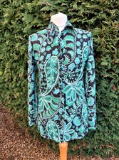 Vintage 1970er Penelope Pickwick psychedelisch schwarz gr&uuml;n blau G&uuml;rtel Hemd Small