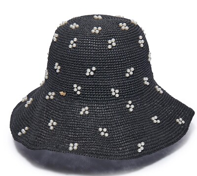 LELE SADOUGHI NWT AUTHENTIC JET CLUSTER RAFFIA WOVEN BUCKET FAUX PEARL H… Lele Sadoughi Women main image 2