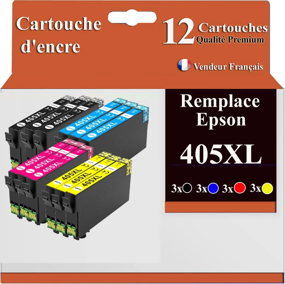 12x Cartouches compatibles avec Epson WorkForce Pro, 405 XL (série Valise)