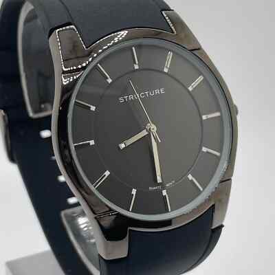 Structure Mens Watch 42mm Case Gray Rubber Strap Quartz Three Hands Analog