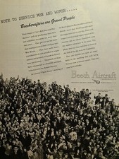 Vintage Print Ad 1944 Beech Aircraft Corporation Employees' Families Open House