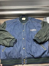 Aircat Men's Authentic Denim Bomber Jacket Size Xl Preowned.