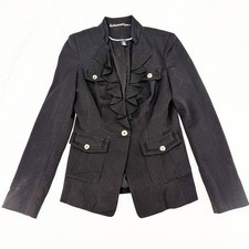 White House Black Market Black Single Button Ruffle Collar Blazer EUC Size 4