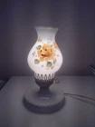 Vintage Bedside Milk Glass Hurricane Lamp Painted Yellow Rose Shade Works!