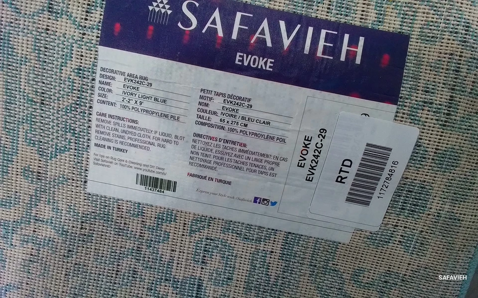 IVORY / L BLUE 2'-2" x 9'-0" Back Stain Rug, Reduced Price 1172784816 EVK242C-29 - Image 4 of 4