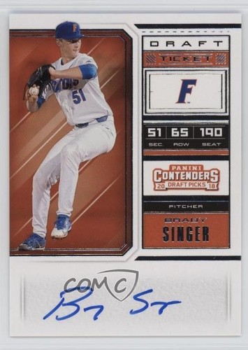 2018 Panini Contenders Draft Picks Draft Ticket RPS Brady Singer #1 Auto 0a3