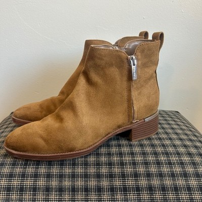 NWOT Calvin Klein Women Tan Suede Side Zip Ankle Boots Block Heel Size 9M