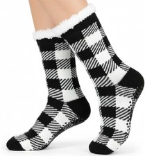 Slipper Socks for Women with Grippers, Fuzzy Christmas Socks Fluffy Cabin Cozy W