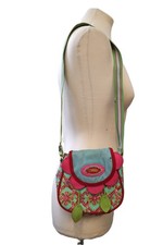 Borsa a tracolla vintage anni 90 Oilily applicazioni floreali rosa verde festival Y2K Boho