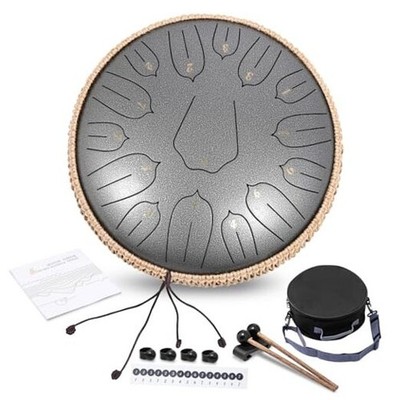 Steel Tongue Drum - C-key Handpan Drum Percussion 13 Inch 15 Notes Silver