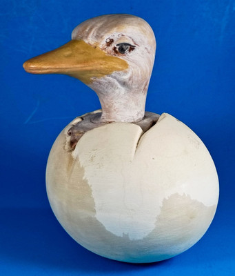 Ostrich Emu Chalkware Duck Bird Hatching From Egg.