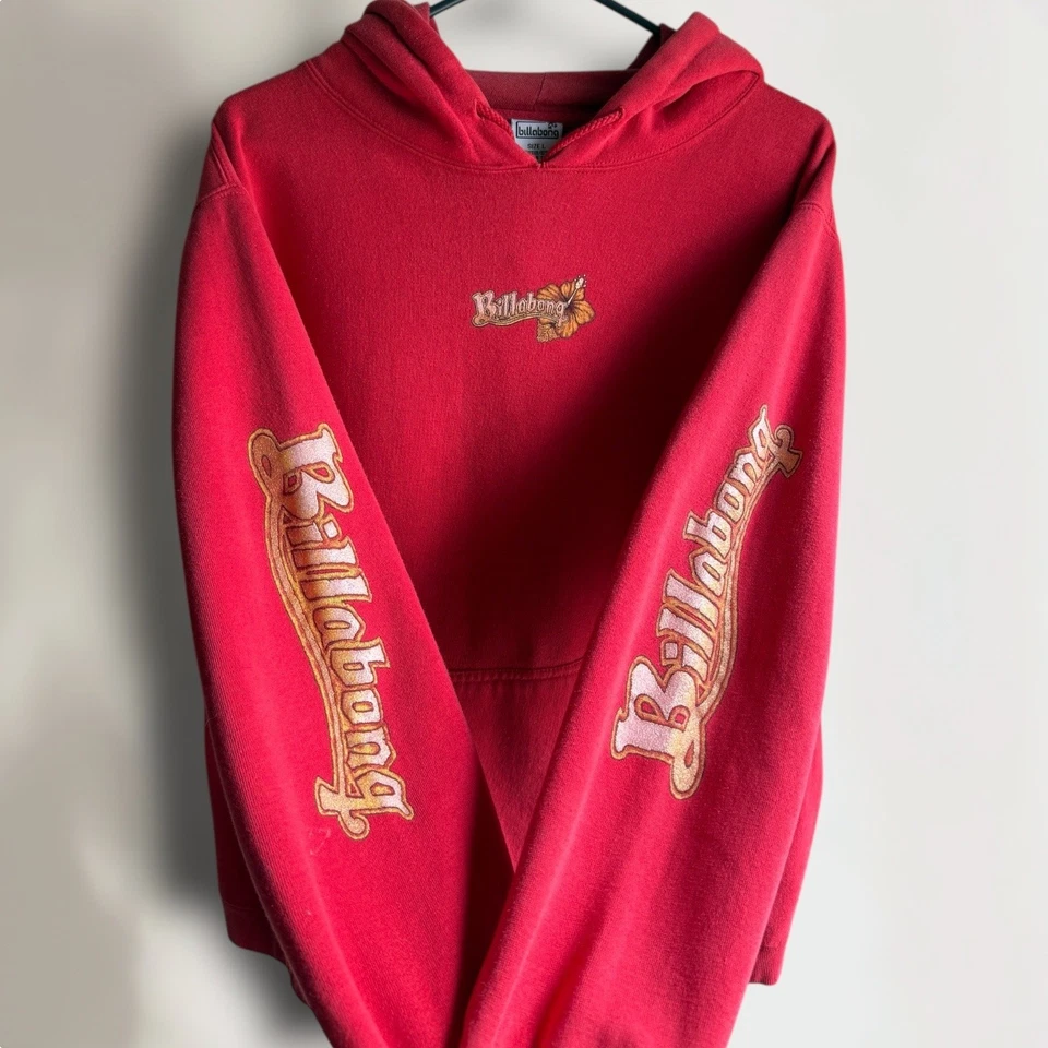 Sudadera con Capucha Billabong Quad Hit De Colección Y2K Surf Skate Grial Rojo Dorado Deletrear L Rara Foto 2 de 4