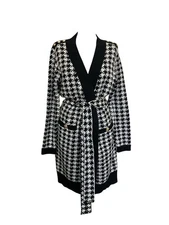 Holland Cooper Black White Houndstooth Cardigan Golden Buttons Classic - M