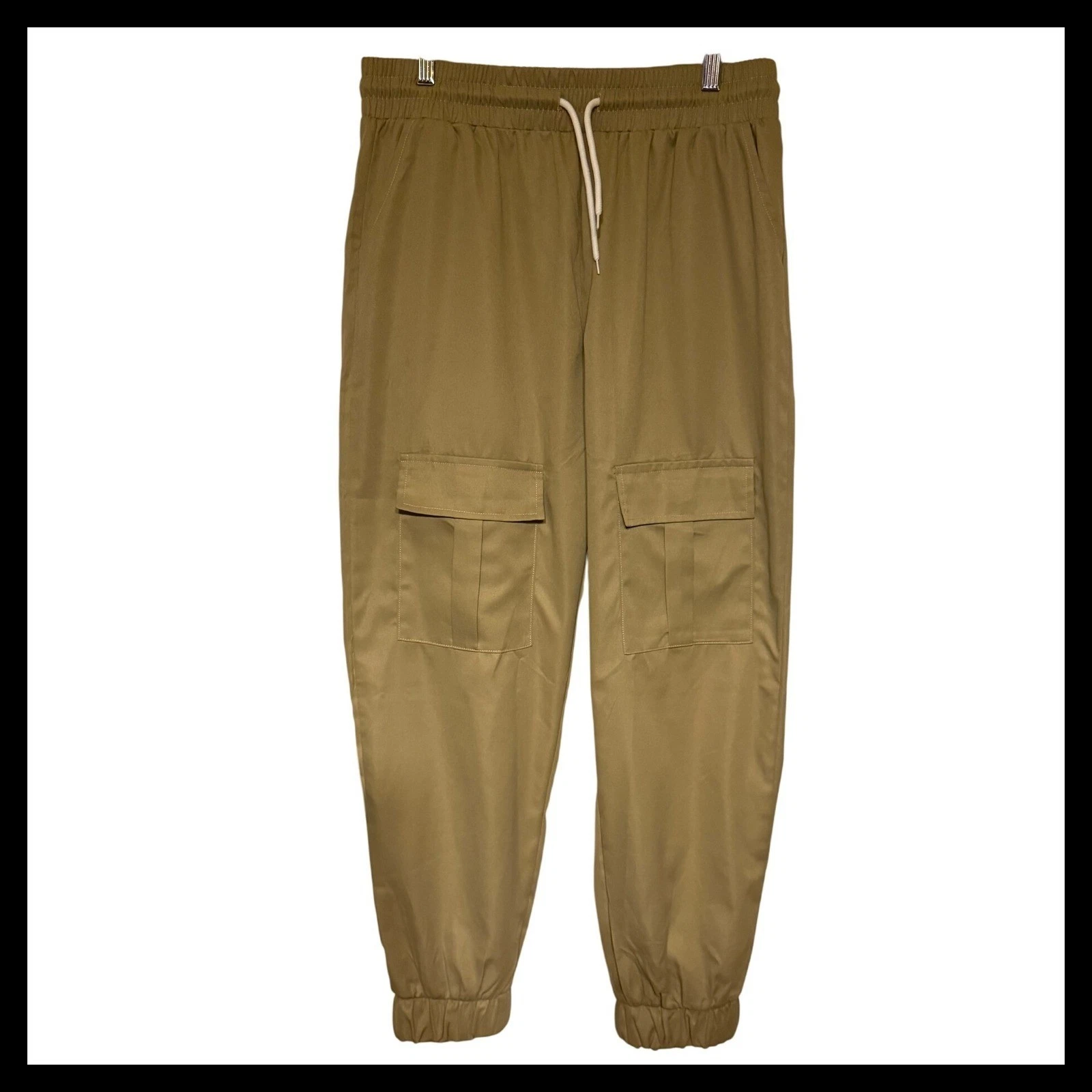 Mens XL Cargo Jogger Pants Lightweight Casual Khaki Drawstring Trousers
