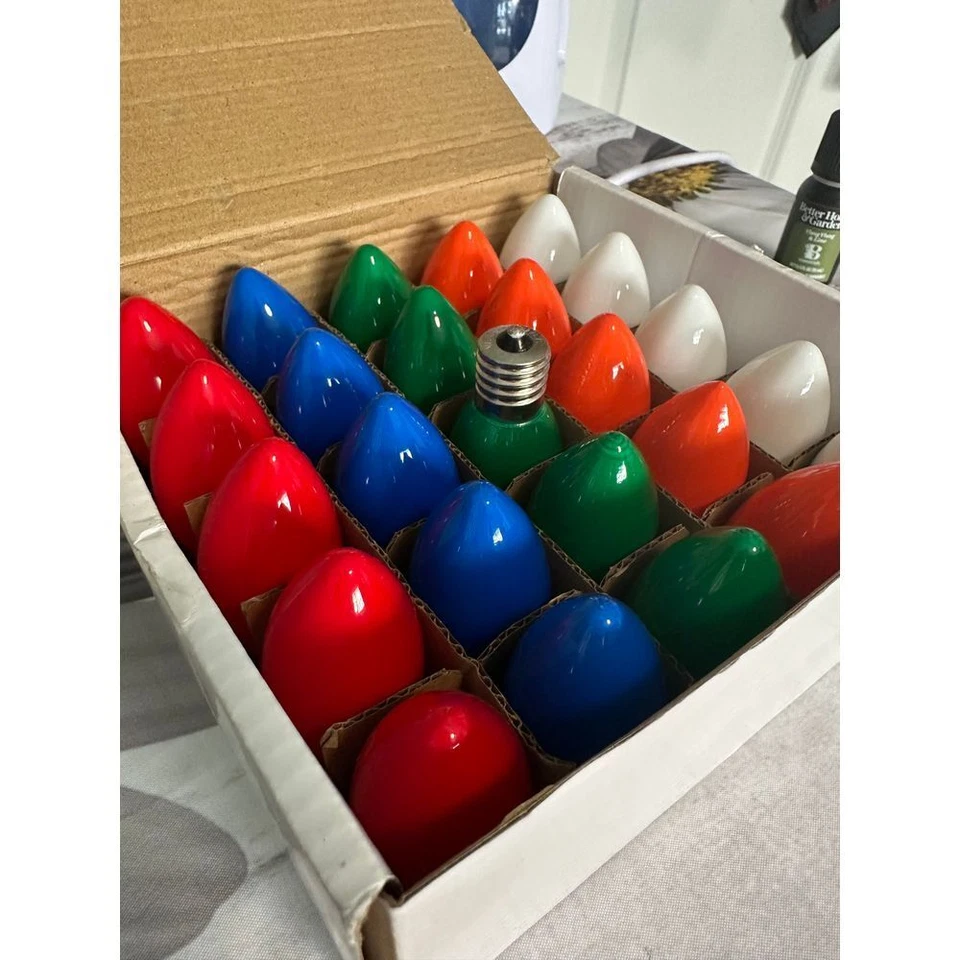 Vintage C7 Christmas Light Bulbs Red Blue Green Orange White Replacement Set Hol - Image 3 of 4