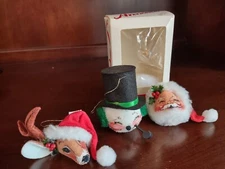 Vintage Annalee Mobilitee  CHRISTMAS Ornaments SNOWMAN Head Pipe Santa Reindeer 