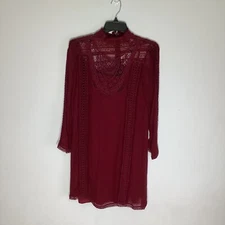 TopShop Burgundy Mini Shift Dress Long Sleeve Sheer Size 2