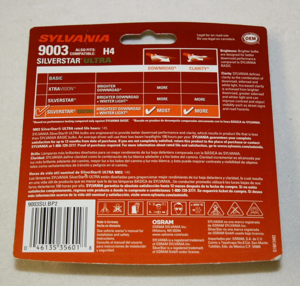 Juego de pares de bombillas de faros de alto rendimiento Sylvania Silverstar ULTRA 9003/H4 NUEVO Foto 2 de 4