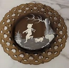 Vtg Mary Gregory Hand Painted Brown Milk Glass Plate Westmoreland signed 1978