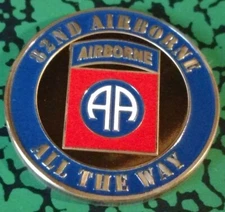 US ARMY 82ND AIRBORNE - ALL THE WAY COLORIZED ART ROUND CHALLENGE COIN