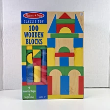 Melissa Doug Wooden Building Blocks - 100 Blocks in 4 Colors and 9 Shape NEW