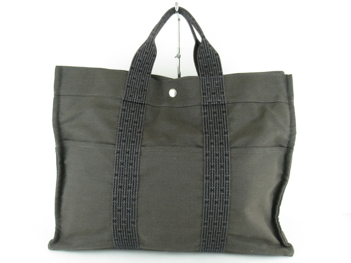 Authentic HERMES Her Line Tote MM Gray Canvas Tote Hand Bag eBay