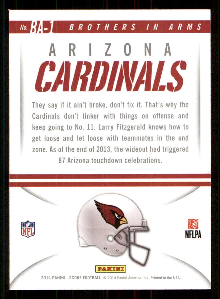 2014 Score Brothers In Arms Blue #BA1 Larry Fitzgerald/Paul Fanaika - Image 2 of 2