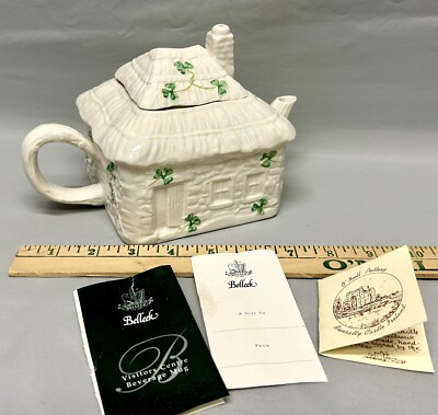 Belleek Shamrock Irish Cottage Collector Tea Pot with Lid