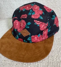 Empyre Patch Slideback 5 Panel Hat With Leather Strap Adjustable Floral Suede
