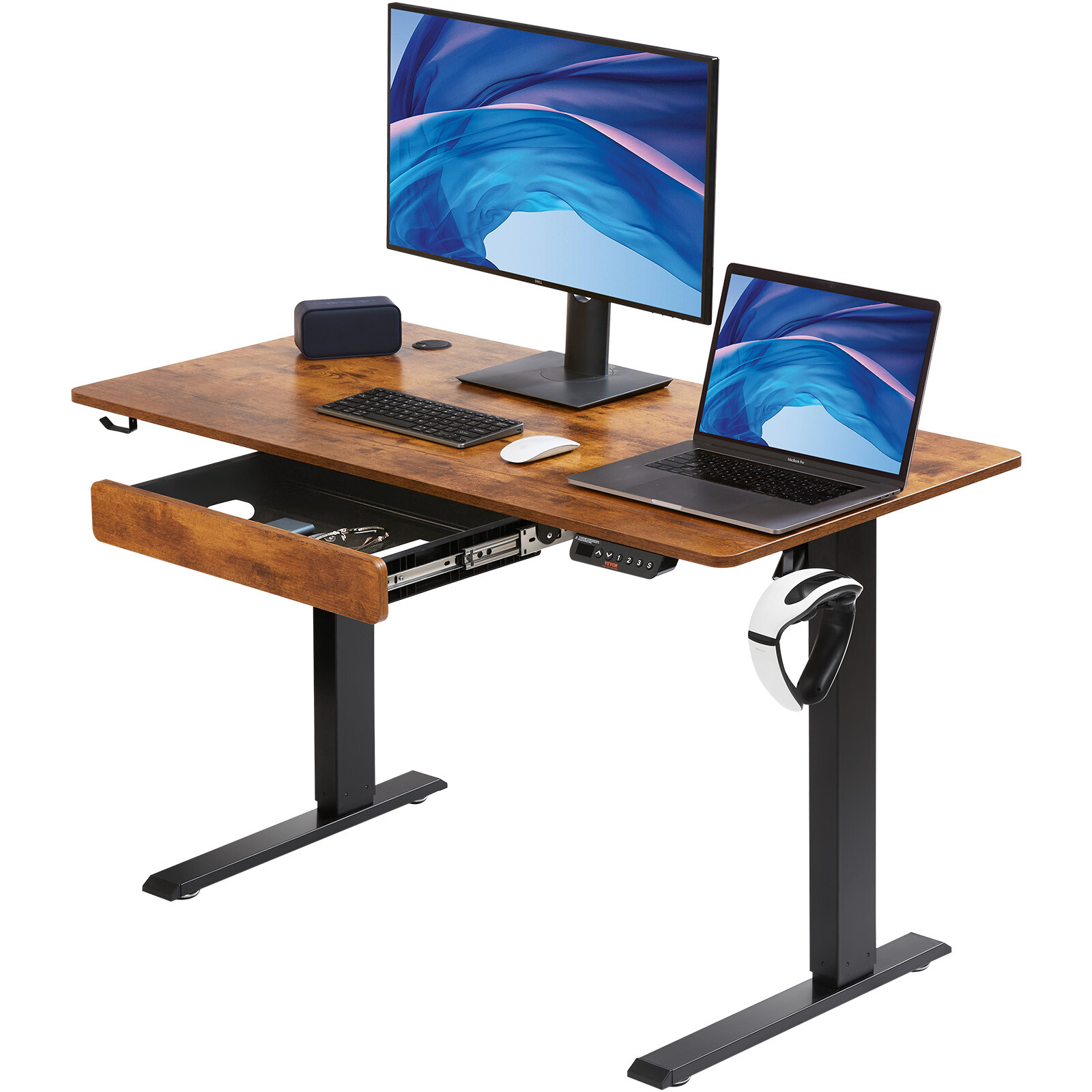 VEVOR Adjustable Height Standing Desk Electric w/ Drawer/Monitor Riser for Home-image
