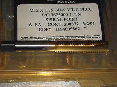 12Mx1.75 GH-9 3FT Plug Tap TN, Vertanium Vermont Tap and Die, 6pc, New Old Stock