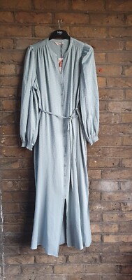 NEW WOMENS M&S ROSIE DUSTY GREEN JACQUARD SATIN LONG NIGHTDRESS SIZE UK 14  UK