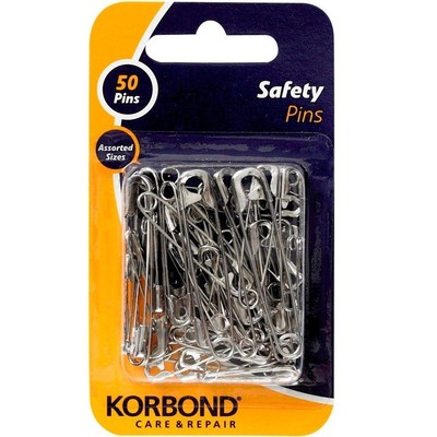 50pcs korbond nickel plated safety pins assorted sizes (9310676101910)