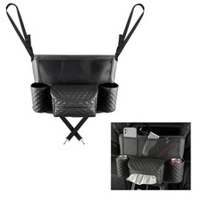 Black Luxury Leather Car Purse Holder Between Seats Large Handbag Organizer