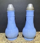 Vintage Jeannette Delphite Blue Milk Glass Salt & Pepper Shakers Basket Weave