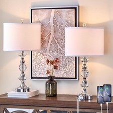 25.5" Crystal Table Lamps Set of 2 for Living Room, Modern Bedside Nightstand...