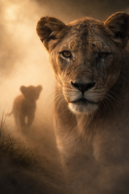 Löwe der Savanne Jungtier Tierwelt Poster Druck gerahmt Leinwand Wandbild