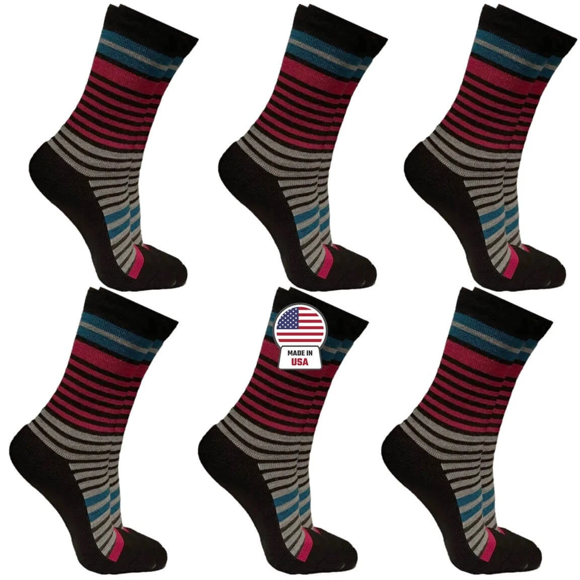 Women's Merino Wool Blend Socks Crew Cushion Colorful Striped Size 9-11 USA
