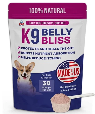 BRANDED K9 Belly Bliss, All-Natural Gut Health for Dogs, Vet Approved Prebiotic for Dog
