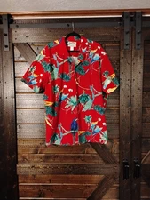 Vintage 80's Paradise Found Red Parrots Magnum PI Cotton Mens Hawaiian Shirt 2XL