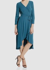 Bailey 44 Women's Green V-Neck Self-Tie High-Low Midi Dress Size 4