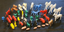 Plastic Farm Animal Figurines Mixed Lot Horses Cows Pigs Assorted Colors