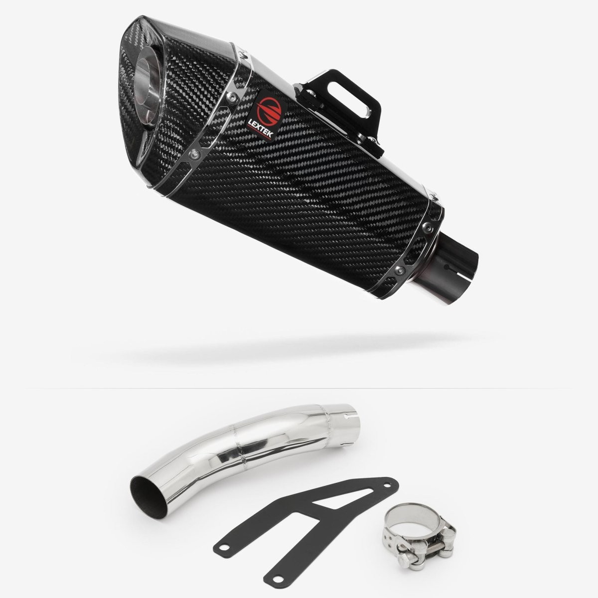 Lextek Carbon Fibre XP8C 210mm Exhaust with Low Level Link Pipe Silencer Chrome