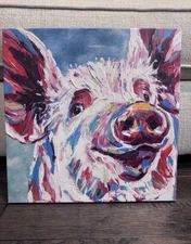 Modern Abstract Pig Canvas Painting, Small Unframed Animal Art