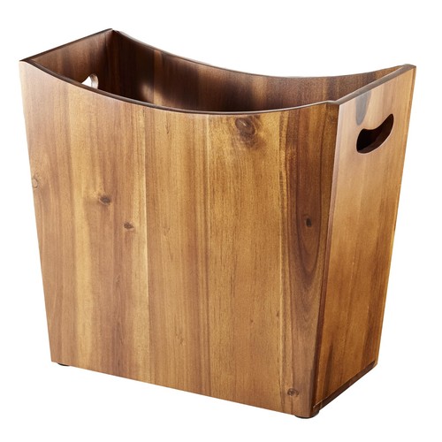 3 Gallons Rectangular Wastebaskets - Acacia Wood Waste Basket with Handles - ...
